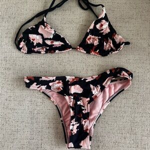 The Bikini Lab Patterned Black & Pink Bikini Set